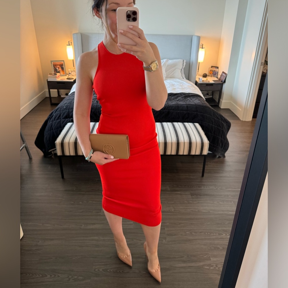 New Zara Orange Asymmetrical Knit Midi Size S